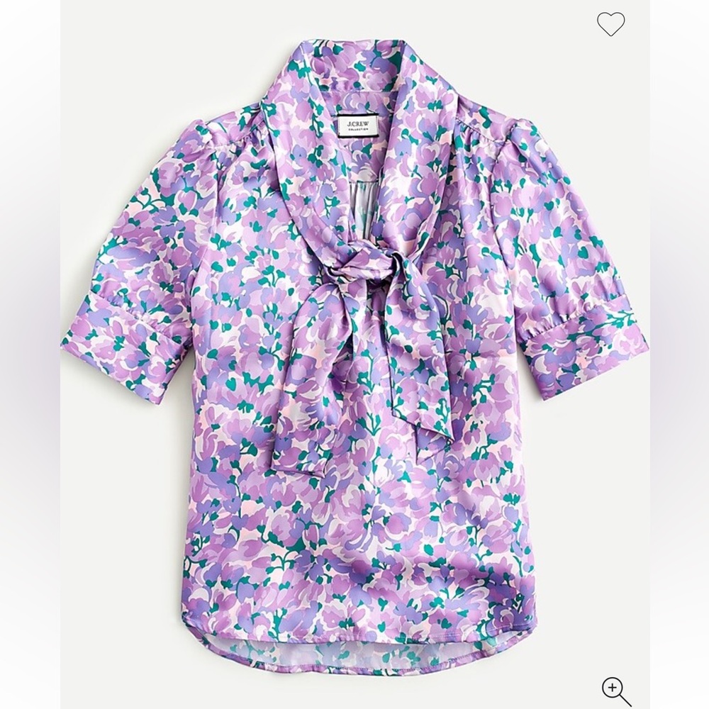 J. Crew Ratti Lilac Collage Purple Pink Tie Front Floral Blouse in size Large